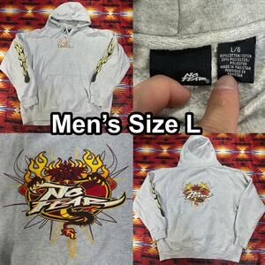 Vintage Y2K No Fear Dragon Flames Gray Hoodie Pullover Sweater Men’s Size Large